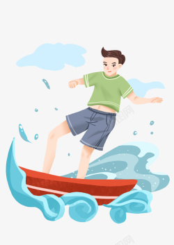 冲浪png素材手绘夏季水上运动冲浪插画高清图片