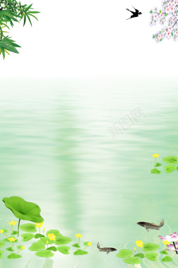 清新夏季池塘海报背景背景