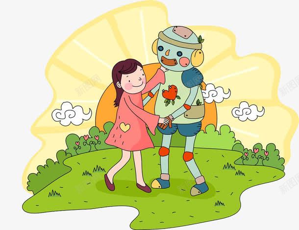 之小女孩与机器人跳舞png免抠素材_新图网 https://ixintu.com 唯美 小女孩 机器人 跳舞