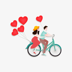 情侣骑自行车情侣爱心气球矢量图高清图片