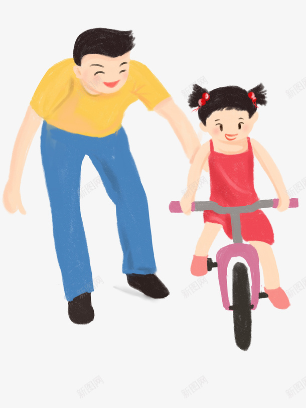 爸爸扶着女儿png免抠素材_新图网 https://ixintu.com 亲子 女儿 爸爸 自行车
