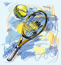 手绘网球拍插画矢量背景素材背景