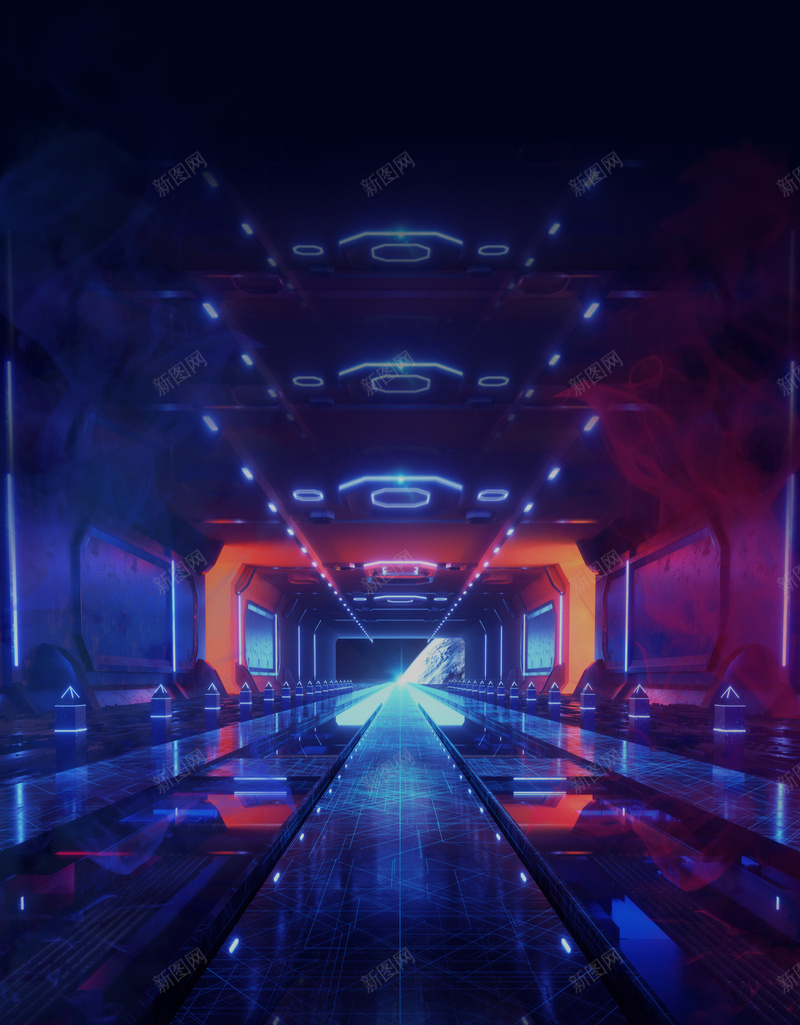 霓虹科技机械隧道jpg设计背景_新图网 https://ixintu.com 办公 对比 炫彩 电商背景 蓝红背景 隧道 隧道风格 霓虹