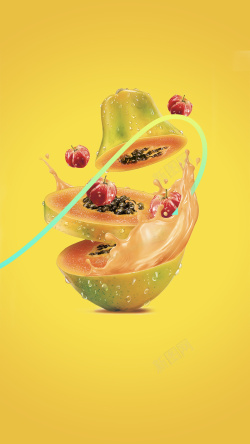 俯拍果汁商务水果黄色H5背景高清图片