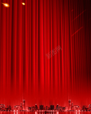 红色窗帘喜庆背景海报素材背景