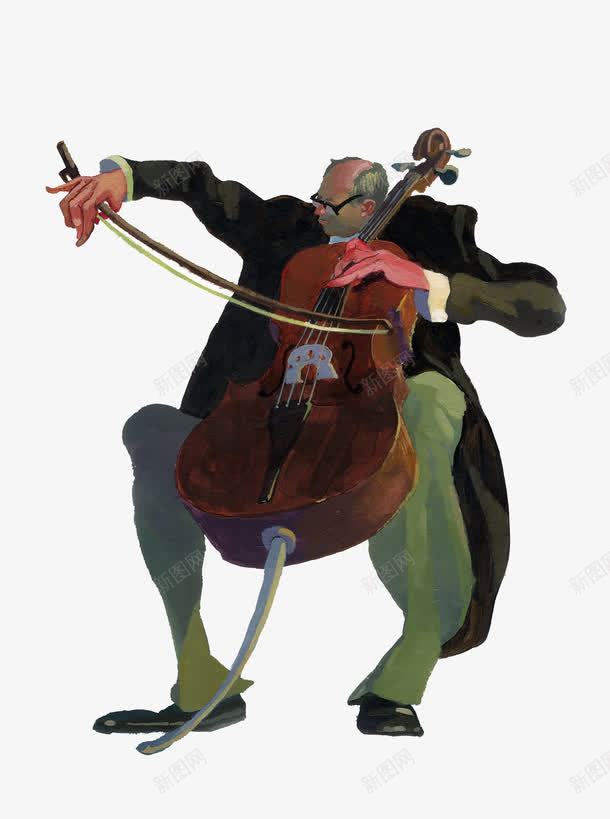 拉大提琴的男人插画png免抠素材_新图网 https://ixintu.com 创意插画 拉大提琴的男人 艺术 音乐