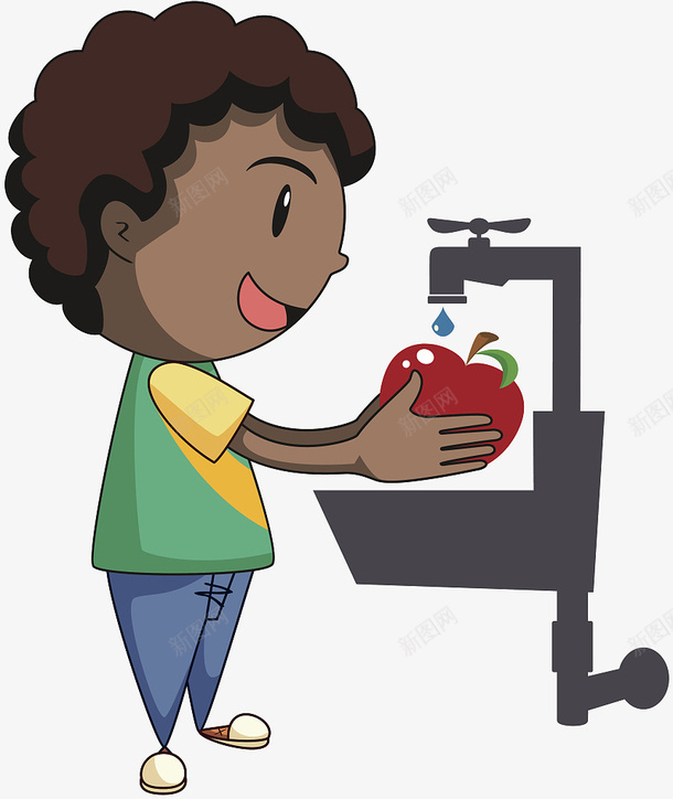 卡通小人洗苹果png免抠素材_新图网 https://ixintu.com 卡通小人 干净 水 洗苹果