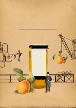 海报铅笔画复古手绘水果罐头背景高清图片