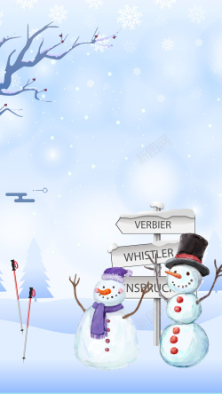 雪地指示牌图片雪地雪人玩雪滑雪冬天冬季背景高清图片