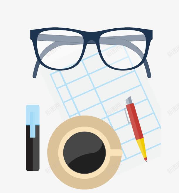 表格咖啡眼镜png免抠素材_新图网 https://ixintu.com 咖啡 商务眼镜 矢量素材 签字笔 表格