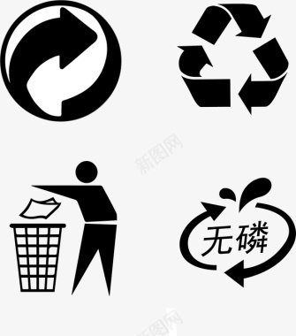 垃圾管理环保随手扔垃圾无磷图案图标图标