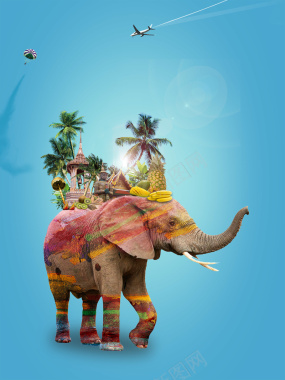 蓝色创意大象广告旅行泰国背景背景