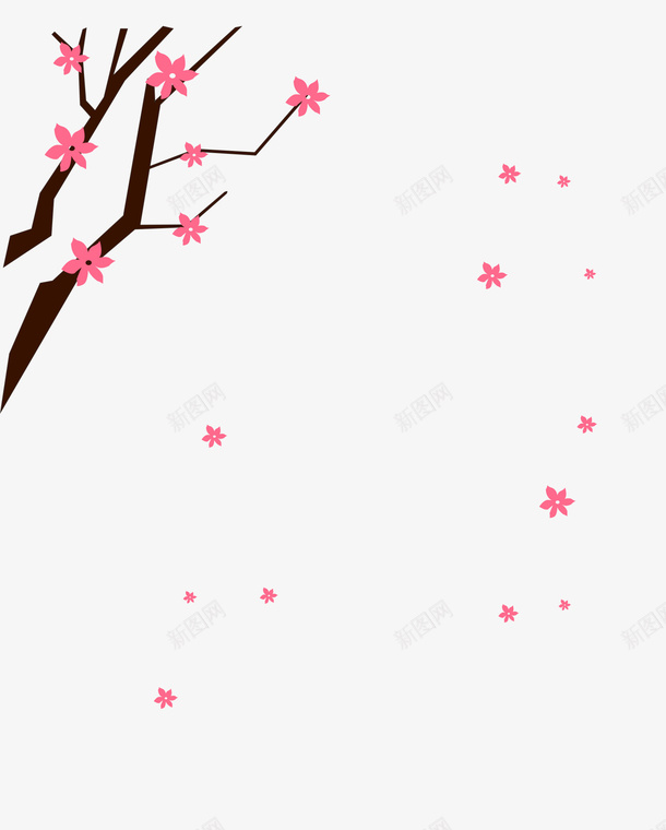 卡通树枝粉色花朵装饰psd免抠素材_新图网 https://ixintu.com 卡通 树枝 棕色的树枝 粉色 花朵装饰 飘散的花瓣