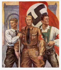 纳粹三位男子与纳粹旗素材