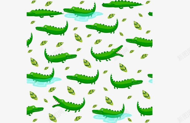 绿色鳄鱼背景png免抠素材_新图网 https://ixintu.com 卡通 扁平化 树叶 矢量PNG 绿色 背景 鳄鱼