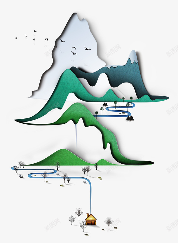 中国风山水剪影png免抠素材_新图网 https://ixintu.com 中国风 剪影 山水 装饰