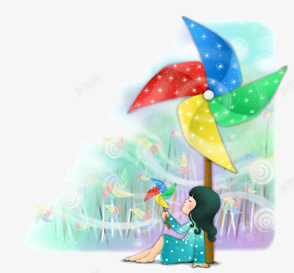 儿童节吹风车的小姑娘png免抠素材_新图网 https://ixintu.com 儿童 儿童节 童年 风车