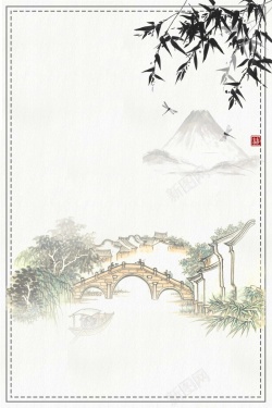 水墨乡镇中国风传统山水风景高清图片