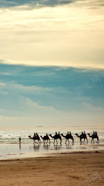 人影剪影唯美天空摄影海滩H5背景摄影图片