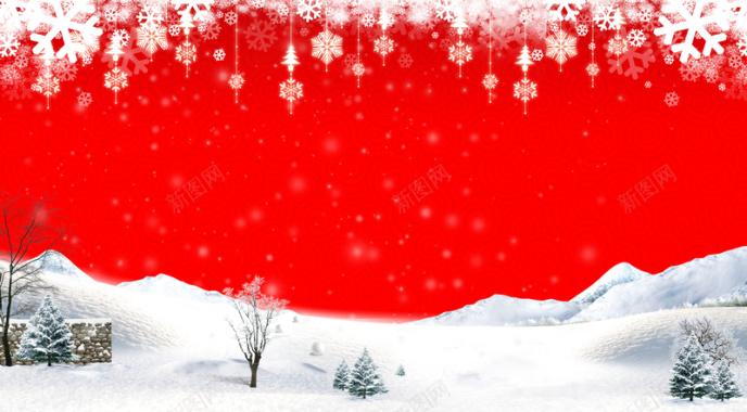 红色温馨冬季元旦圣诞新年雪景背景背景