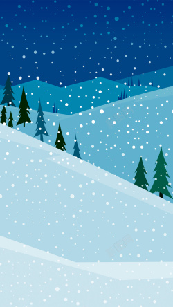 山坡插画冬天雪花雪夜背景H5背景素材高清图片