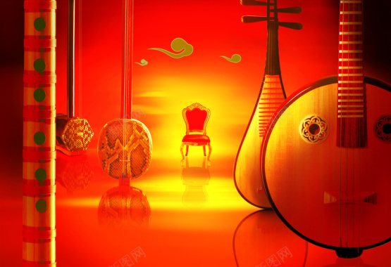乐器中国风夕阳背景背景