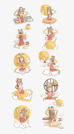 背着月饼的女孩中秋节嫦娥姐姐插画合集高清图片