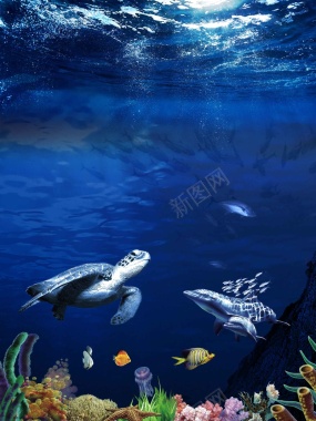 海底世界海族馆旅游宣传大气海报背景模板背景