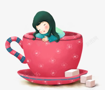 茶具红色茶具小女孩图标图标