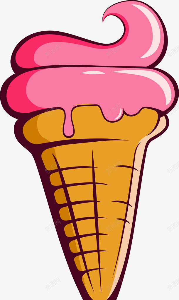 粉色卡通冰淇淋png免抠素材_新图网 https://ixintu.com 卡通雪糕 甜筒 粉色冰淇淋 美味食物 装饰图案 食品