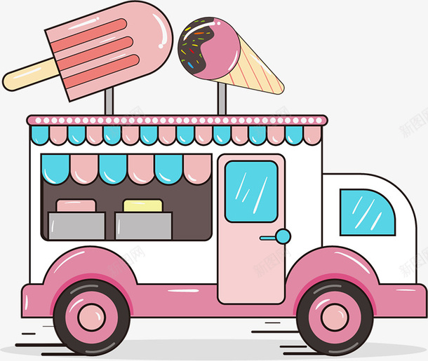 童年冰淇淋车psd免抠素材_新图网 https://ixintu.com 冰淇淋 插画 汽车 童年回忆