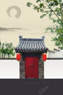高端住宅中国风水墨住宅背景素材高清图片
