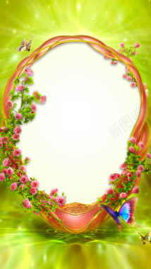 梦幻绿色蔷薇花藤框H5海报背景