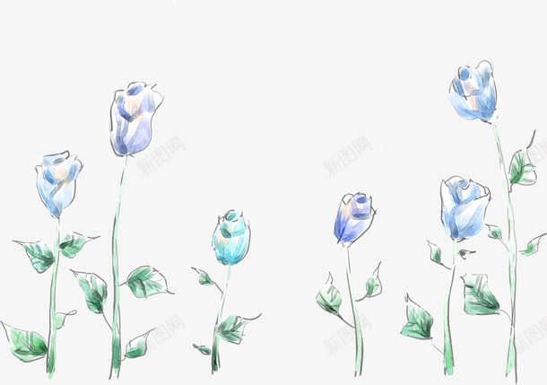 手绘蓝色花卉移门图案png免抠素材_新图网 https://ixintu.com 图案 花卉 蓝色