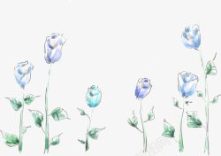 手绘蓝色花卉移门图案素材