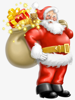 拔树的圣诞老人背着满满一袋礼物的圣诞老人高清图片