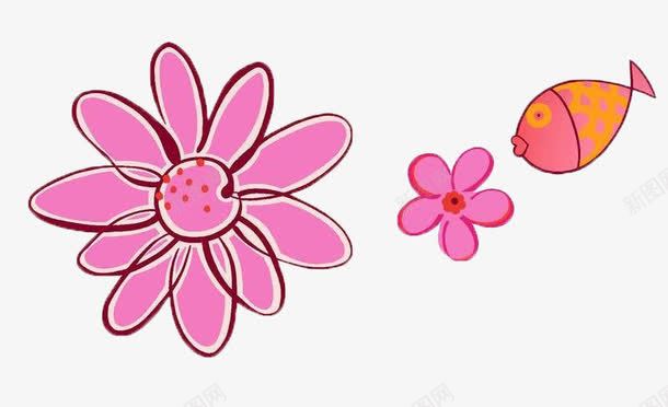 粉色的花和鱼png免抠素材_新图网 https://ixintu.com 卡通 粉色 装饰 设计