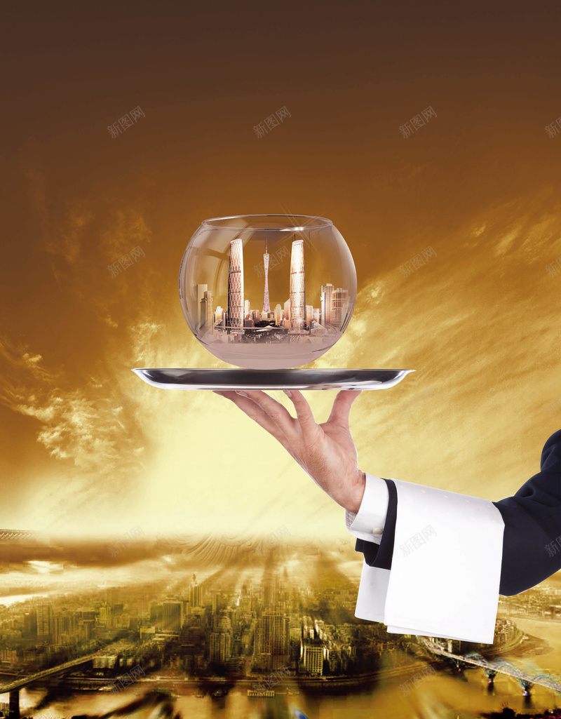 大气地产海报背景psd设计背景_新图网 https://ixintu.com 创意 地产 城市 大气 手 托盘 海报