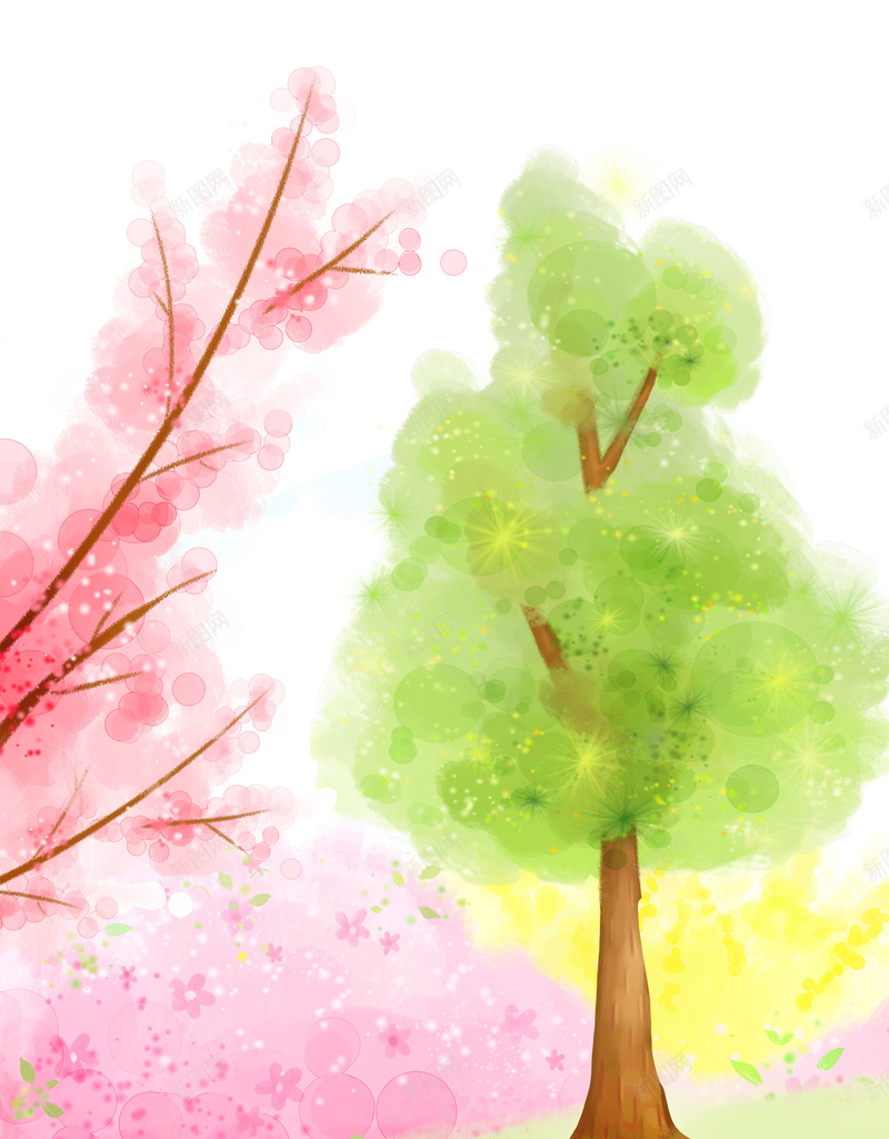 彩色水彩手绘H5背景jpg设计背景_新图网 https://ixintu.com H5 H5背景 h5 卡通 大树 彩色 手绘 水彩 童趣 花卉