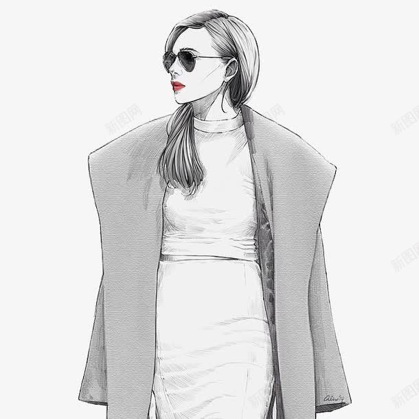 穿灰色大衣的女人png免抠素材_新图网 https://ixintu.com 女人 女孩 手绘 灰色