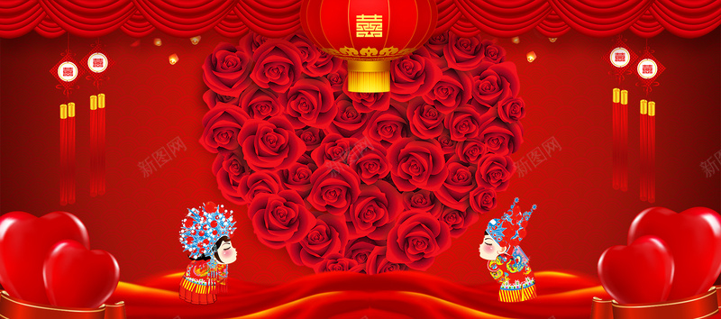 中式婚礼喜庆灯笼红色banner背景