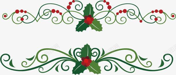 枸骨花彩条png免抠素材_新图网 https://ixintu.com 圣诞 圣诞节 枸骨 红色 绿叶 绿色 花 装饰