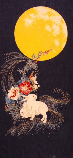 深蓝色中秋节手绘展板中秋节月亮玉兔手绘海报背景高清图片
