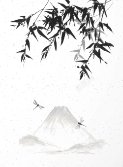 复古简笔黑白曲别针矢量中国风黑白水墨竹叶远山背景高清图片