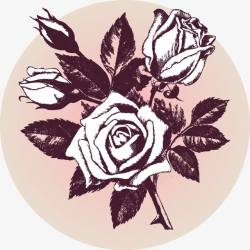 复古花纹圆形三只玫瑰素材