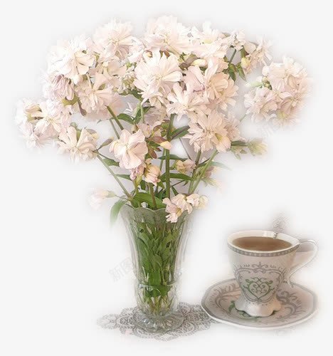 鲜花配咖啡png免抠素材_新图网 https://ixintu.com 咖啡 插花 花瓶 鲜花