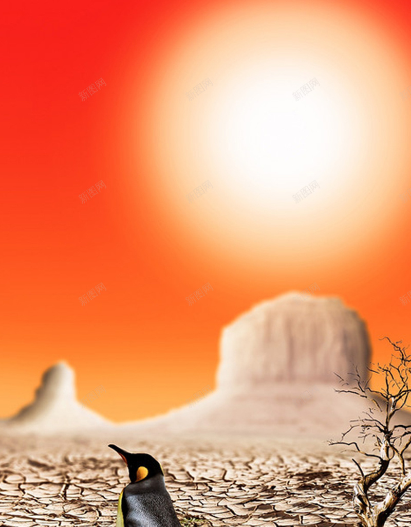 干旱大地上的企鹅H5背景jpg设计背景_新图网 https://ixintu.com 企鹅 土壤干旱 地面 小清新 干旱 开心 文艺 简约 红色 阳光