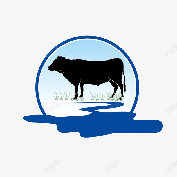 牛和蓝色圆框矢量图eps免抠素材_新图网 https://ixintu.com 动物 圆框 牛 矢量图