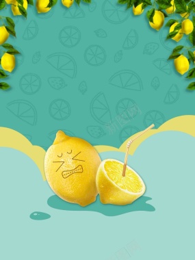 柠檬好热夏日水果促销海报背景模板背景