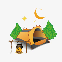 火与树帐篷和火矢量图高清图片